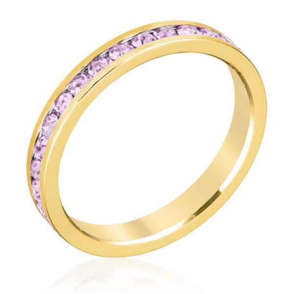 Light pink round Swarovski Crystal eternity ring in gold tone finish over lead free alloy (brass)