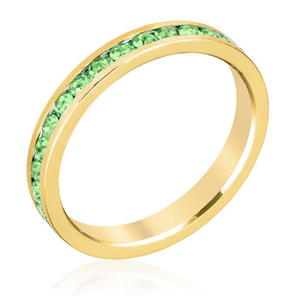 Swarovski crystal 3-stone ring with clear, round stones in a channel setting.