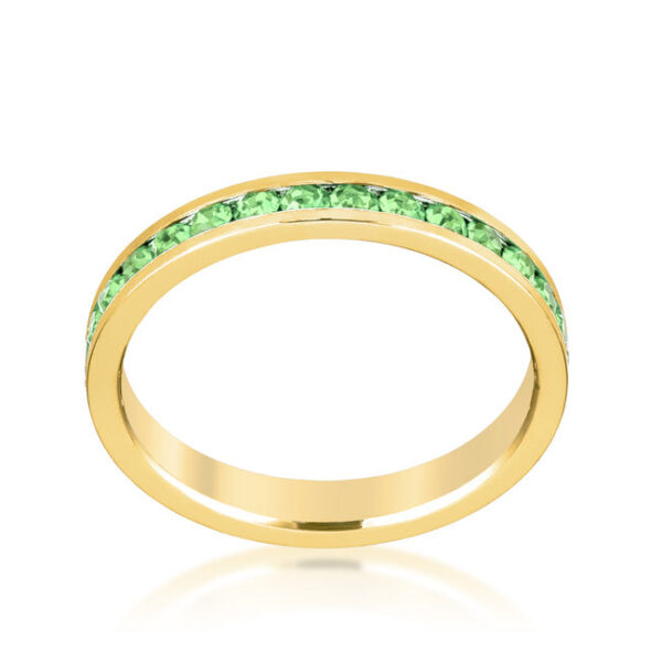 Clear, round Swarovski crystals in a channel-set 3-stone ring.