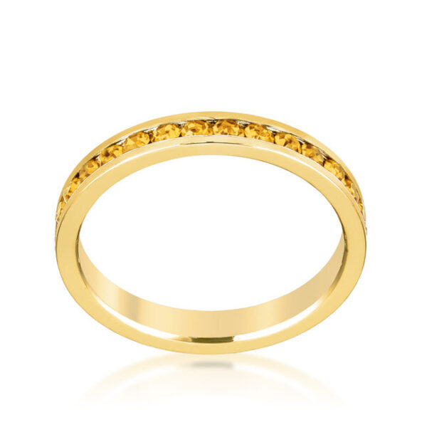 Eternity ring with light pink round Swarovski Crystals, 0.35 ct total stone weight, and a channel setting.