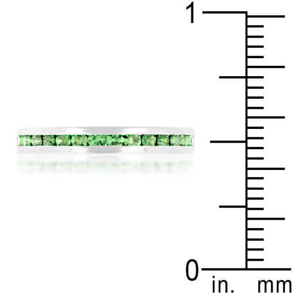 Peridot Swarovski Crystal 3-stone ring with a 3 (mm) band, rhodium plated over lead free alloy (brass).