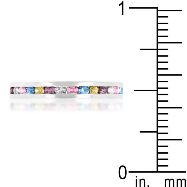 Clear round Swarovski Crystal eternity ring, rhodium plated over lead free alloy (brass), with 0.35 ct total stone weight.