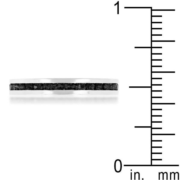 Red round Swarovski Crystals in a channel setting on a 3 (mm) wide eternity ring.