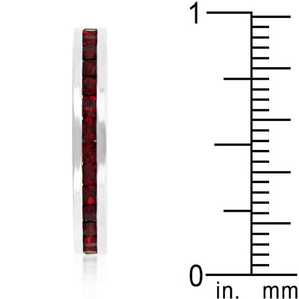 Rhodium plated over lead free alloy (brass) ring with red round garnet Swarovski Crystals and 0.35 ct total stone weight