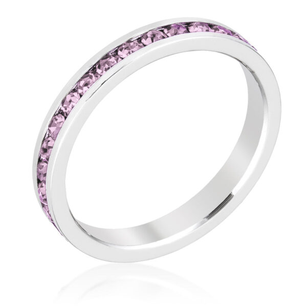 Red round Swarovski Crystal eternity ring with 0.35 ct total stone weight and a channel setting.