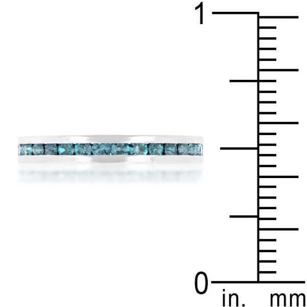 3-stone ring with 1.5 (mm) clear round aquamarine Swarovski Crystals and rhodium plated over lead free alloy (brass).