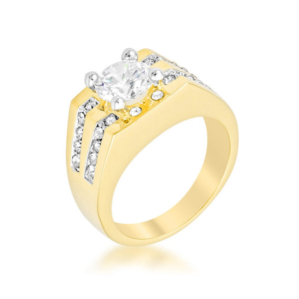 Barracuda ring with genuine round cubic zirconia in prongs, 1.8 ct total stone weight, and gold tone over lead free alloy (brass).