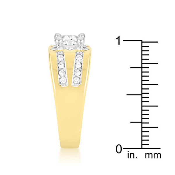 Barracuda motif ring with round cubic zirconia in prongs and gold tone over lead free alloy (brass).