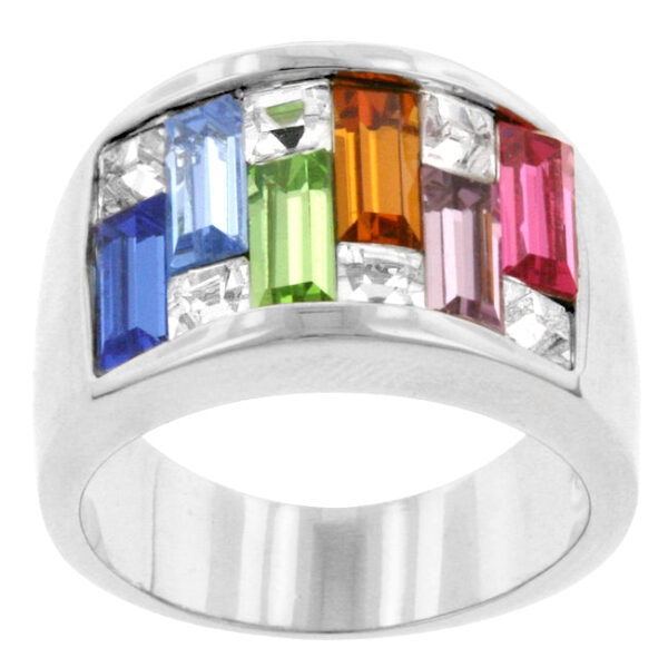 Baguette and princess crystal cocktail ring in an invisible set with 4.35 ct total stone weight.