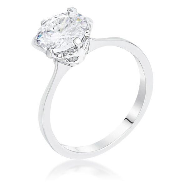 Clear 8mm round-cut cubic zirconia scallop solitaire engagement ring in silver tone over brass