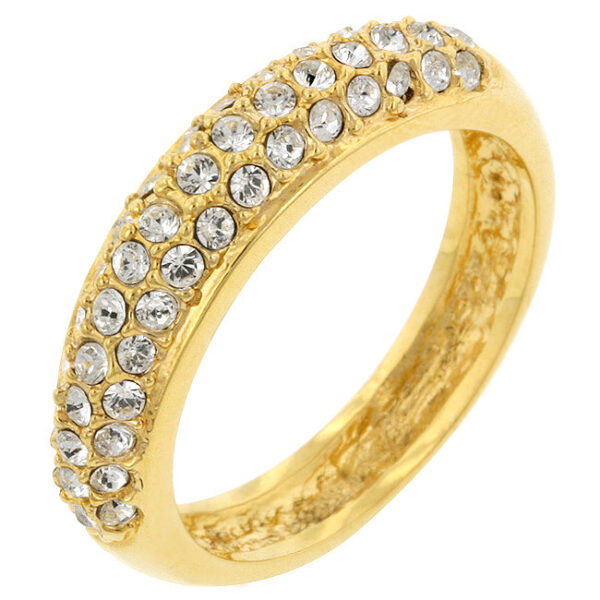 Round crystal pave band ring with 0.45 ct total stone weight and gold tone finish over lead free alloy (brass).