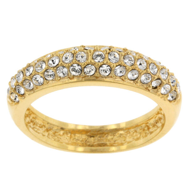 4 Mm band ring with round crystals in a pave setting and gold tone finish over lead free alloy (brass).