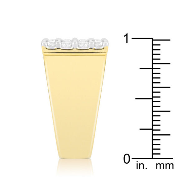 Men's pave square ring with 3.5 Mm clear cubic zirconia accent stones and gold tone over lead free alloy (brass).