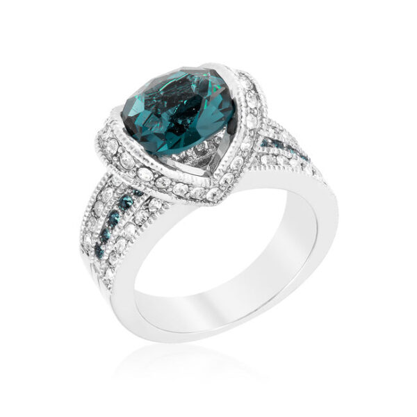 Purple oval cubic zirconia 3-stone ring in rhodium plated over lead free alloy (brass)