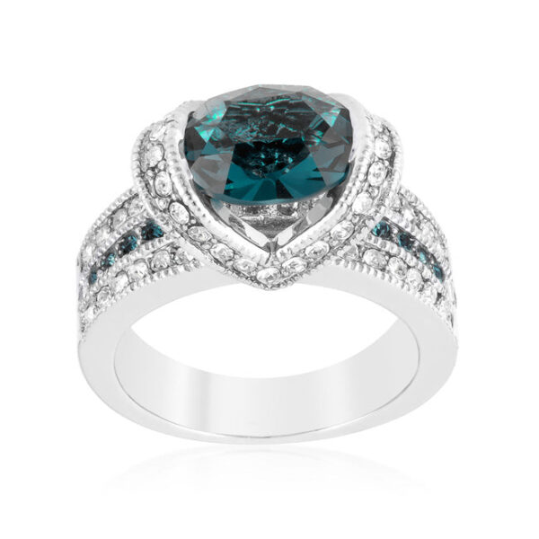 Three purple oval cubic zirconia stones in tension settings on rhodium plated over lead free alloy (brass)
