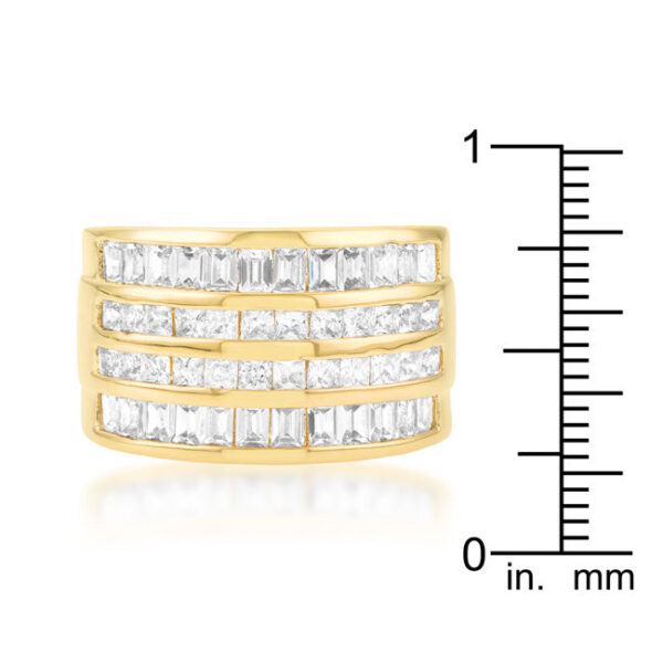 Four-row cubic zirconia ring with 0.48 ct total stone weight and gold tone finish over lead free alloy (brass).