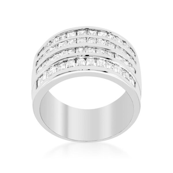 Clear princess-cut cubic zirconia cocktail ring in a channel setting with silver tone over lead free alloy (brass).