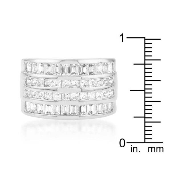 Four-row channel-set ring with clear princess-cut cubic zirconia and silver tone over lead free alloy (brass).