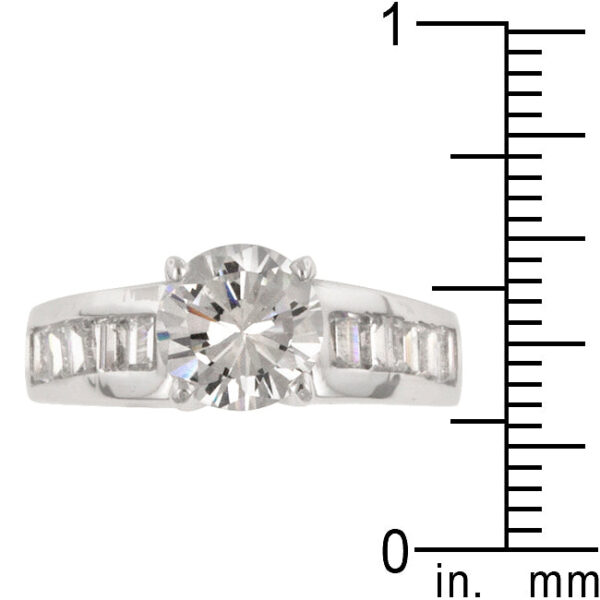 Rhodium plated over lead free alloy (brass) engagement ring with 2.1 ct total stone weight.