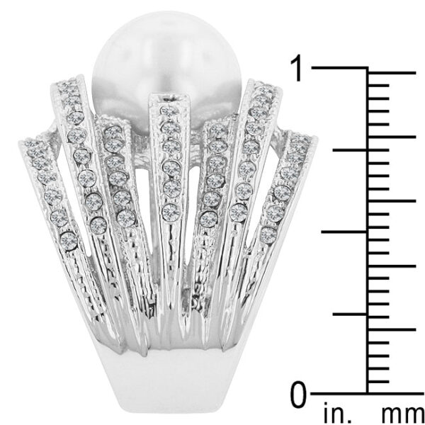Clear Crushed Shell Pearl channel-set ring, rhodium plated over lead free alloy (brass), with 1.6 Mm accent stones