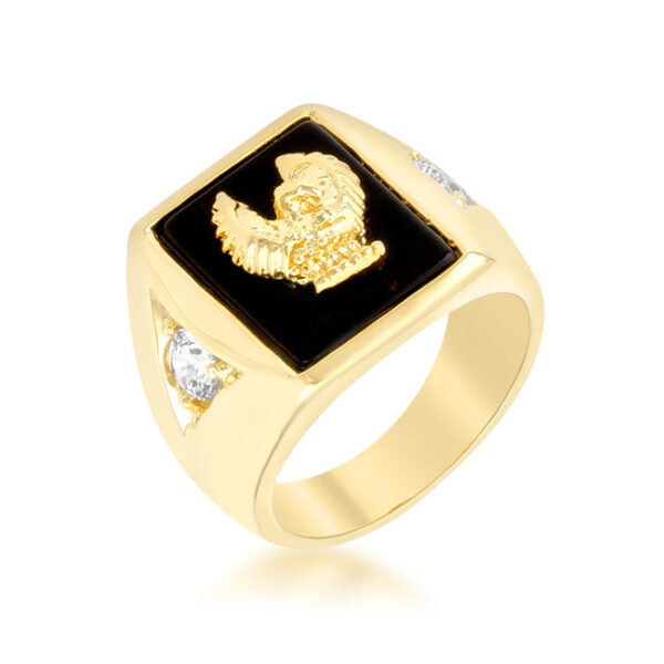 Eagle men's ring in gold tone finish over lead free alloy (brass) with round cubic zirconia in prongs