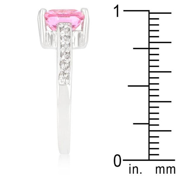 Rhodium plated over lead free alloy (brass) ring with green Princess-cut cubic zirconia, 8 (mm) stone size, and prongs.