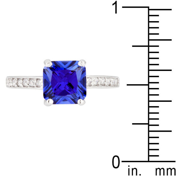 Green Princess-cut cubic zirconia prong-set ring with 2.1 ct total stone weight and rhodium plated over lead free alloy (brass).