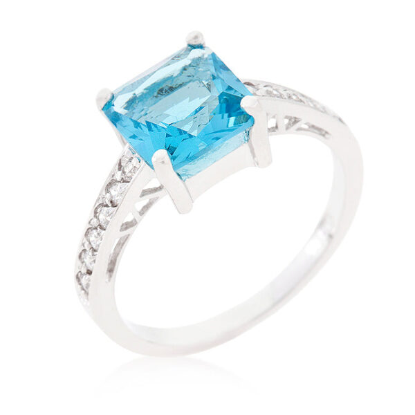 Princess-cut cubic zirconia ring in prongs, rhodium plated over .925 sterling silver, with 1.85 ct total stone weight.