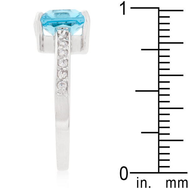 Princess-cut cubic zirconia ring in prongs with 8 (mm) stone size, rhodium plated over .925 sterling silver.