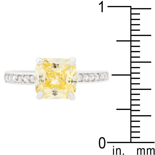 Anniversary and engagement ring with green Princess-cut cubic zirconia, rhodium plated over lead free alloy (brass), and prongs.