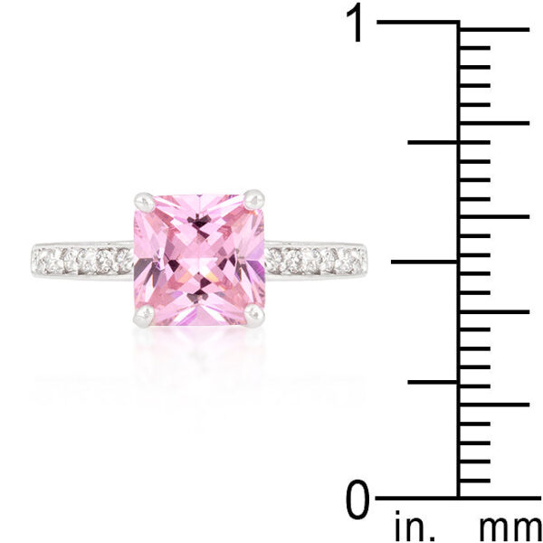 Anniversary and engagement ring with green Princess cut cubic zirconia, rhodium plated over .925 sterling silver, and 1.85 ct total stone weight.