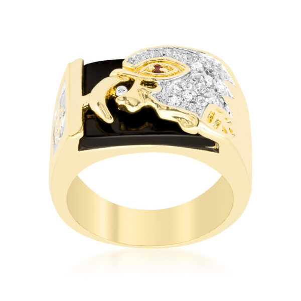 Eagle men's ring in gold tone over lead free alloy (brass) with 0.21 ct total stone weight of round cubic zirconia and genuine onyx.