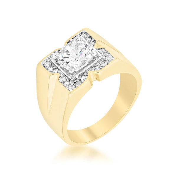 Men's classic star ring with 8 (mm) round genuine cubic zirconia in gold tone over lead free alloy (brass).