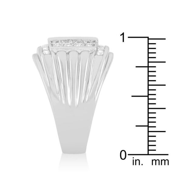 Oval cubic zirconia prong-set square ring in rhodium plated over lead free alloy (brass).