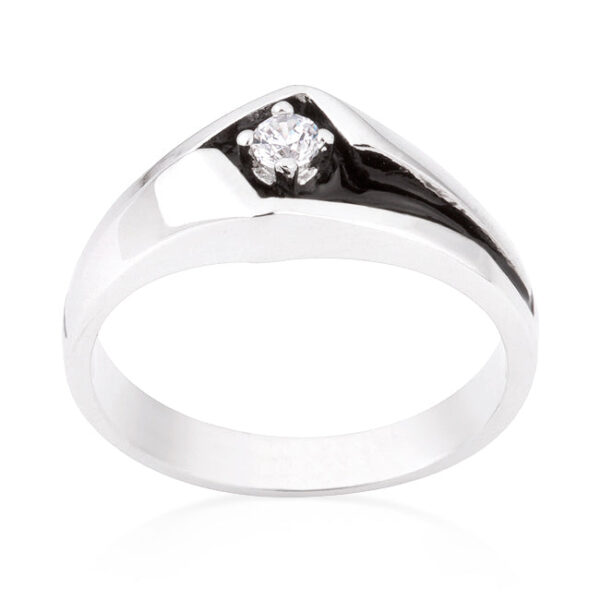 Contemporary ring with purple round cubic zirconia in prongs and 0.22 ct total stone weight.