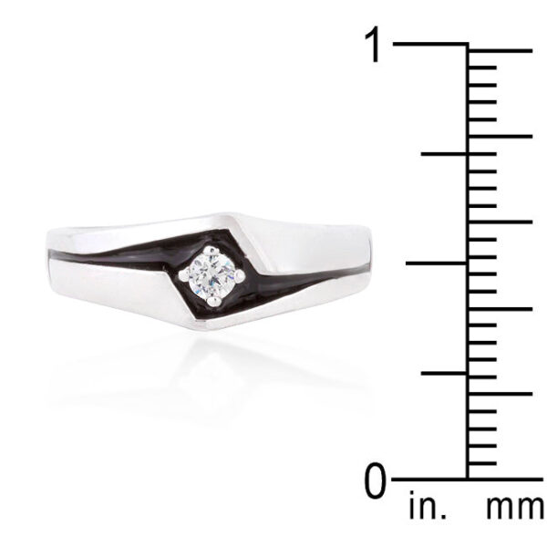 Purple round cubic zirconia prong-set men's ring, rhodium plated over lead free alloy (brass).