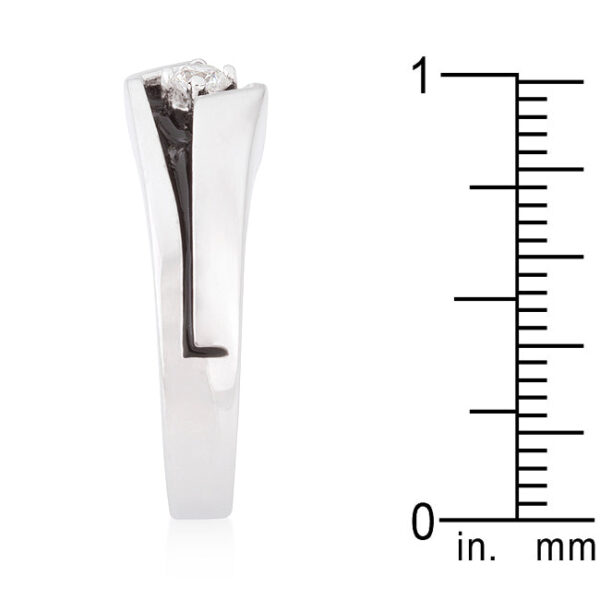 Two-tone contemporary men's ring with 3.5 Mm width and purple cubic zirconia in prongs.