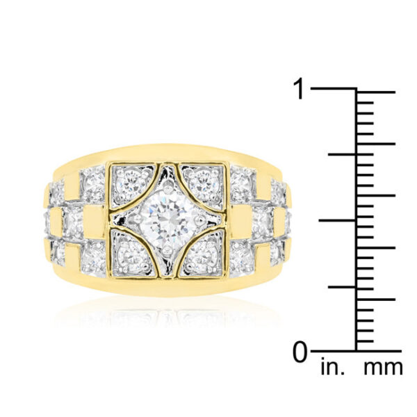 Classic checkerboard ring, 6.5 Mm wide, with 6 Mm round cubic zirconia accent stones.