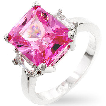 The ring with radiant-cut cubic zirconia, 11 Mm X 9 Mm, on a rhodium plated over lead free alloy (brass) 2.6 Mm band.