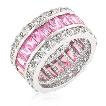 The ring with -cut cubic zirconia in a channel setting.