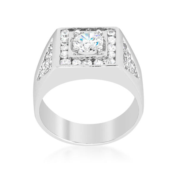 Classic men's cubic zirconia ring with a 6 Mm width, rhodium plated over lead free alloy (brass).