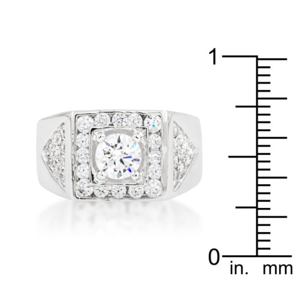 Round cubic zirconia ring with 7 Mm stone size and 1.65 ct total stone weight, rhodium plated over lead free alloy (brass).
