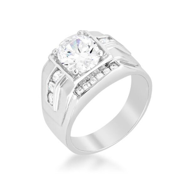Oval-cut genuine cubic zirconia prong ring with 5 ct total stone weight and silver tone over lead free alloy (brass).