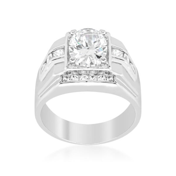 The ring in silver tone over lead free alloy (brass), with oval-cut cubic zirconia in prongs.