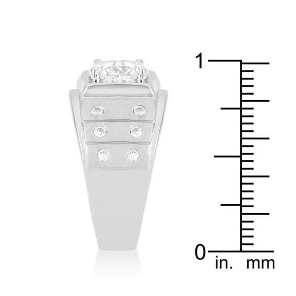 Round cubic zirconia prong-set Iron Man ring with 1.3 ct total stone weight and silver tone over lead free alloy (brass).