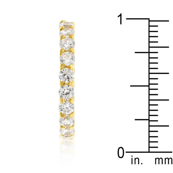Cubic zirconia band ring with 3.9 ct total carat weight and gold tone finish over lead free alloy (brass).