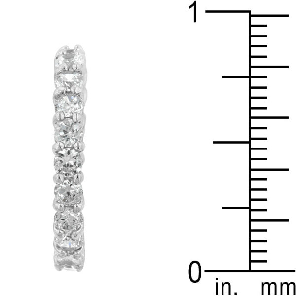Round 3 Mm cubic zirconia accent stones in prongs on a rhodium plated over lead free alloy (brass) band ring.