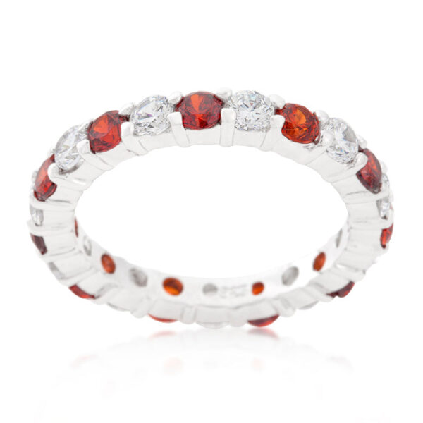 Clear round cubic zirconia in prong settings on a band in rhodium plated over .925 sterling silver.