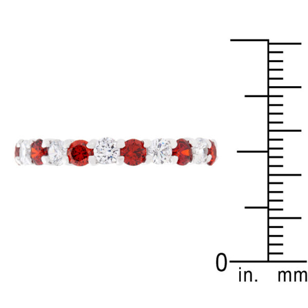 Mini Jessica eternity band in rhodium plated over .925 sterling silver with garnet and clear cubic zirconia.