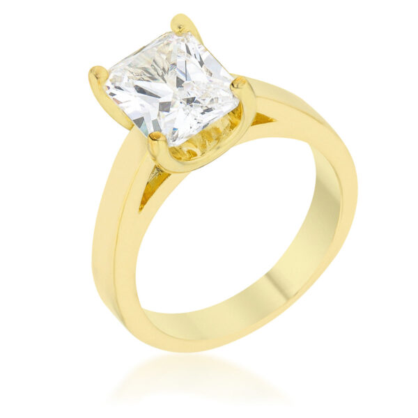 Radiant-cut ring with a prong setting and gold tone finish